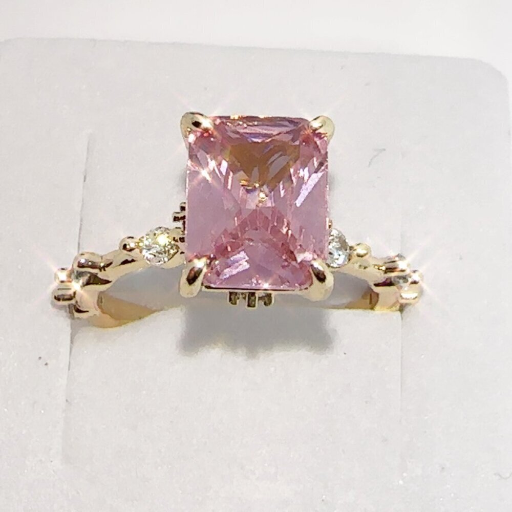 Princess Cut Clear Cubic Zirconia Side Stone Jewelry Ring Pink Gold Women NIB 7 - Picture 5 of 17